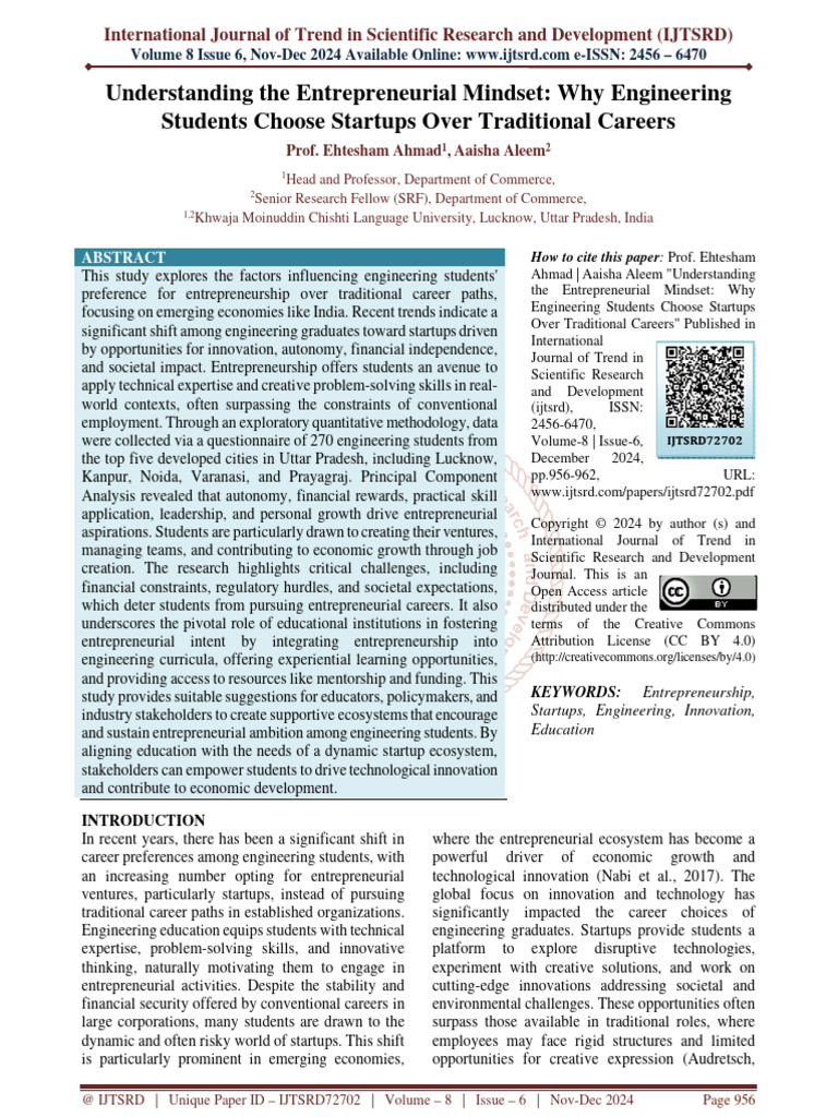 Understanding The Entrepreneurial Mindset Why Engineering Students ...