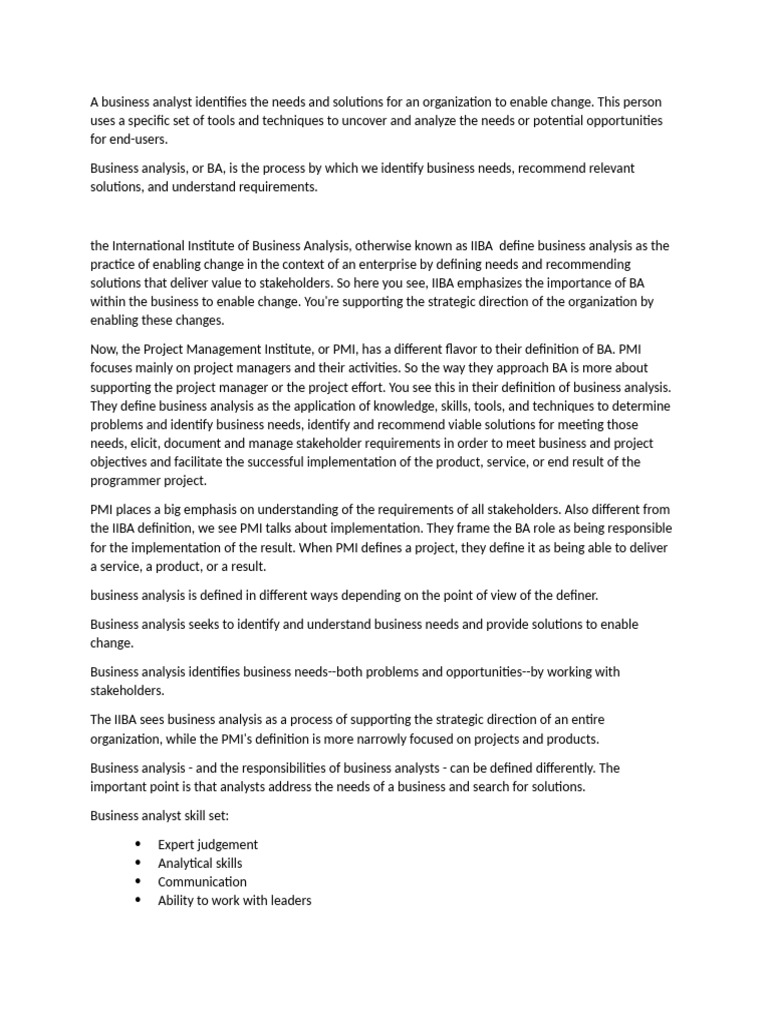 Business Analyst Pdf Business Analysis Business