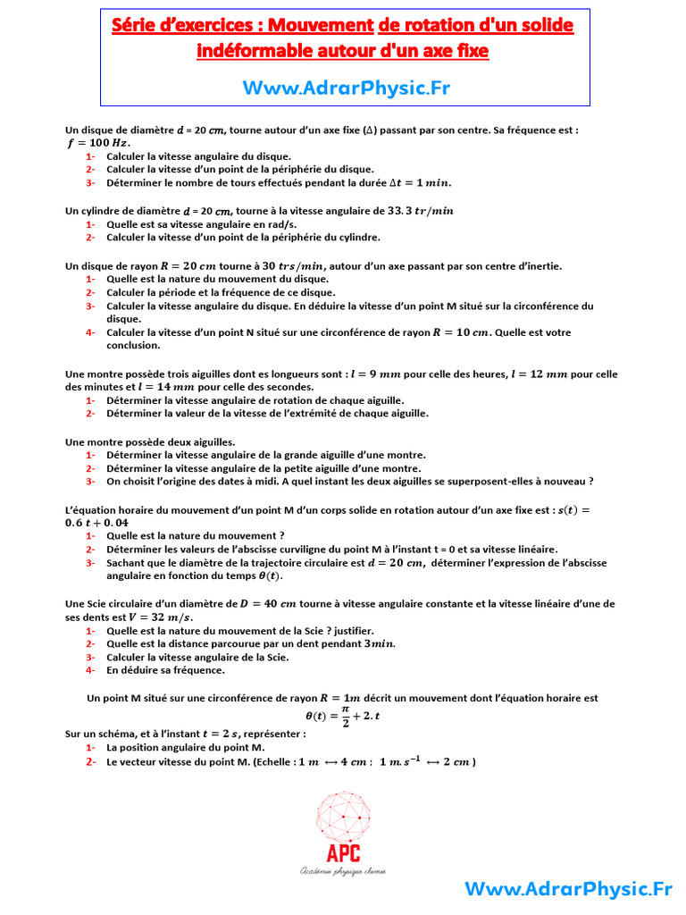 Exercices sur le mouvement de rotation | PDF | Phénomène physique ...