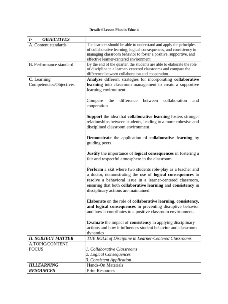 Discipline in Learner-Centered Classrooms | PDF | Learning | Lesson Plan