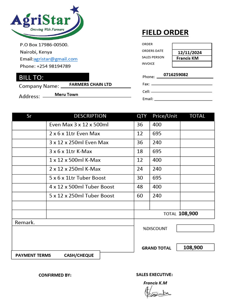 Order Invoice for Agricultural Products | PDF