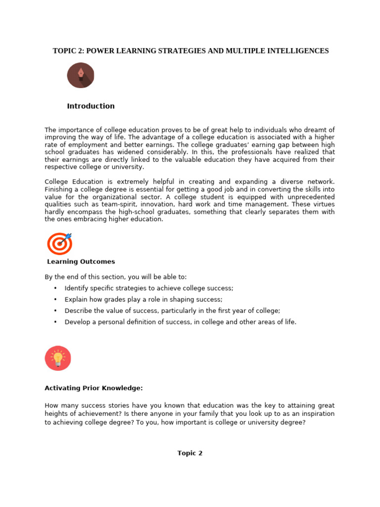 College Success Strategies and Intelligences | PDF | Intelligence ...