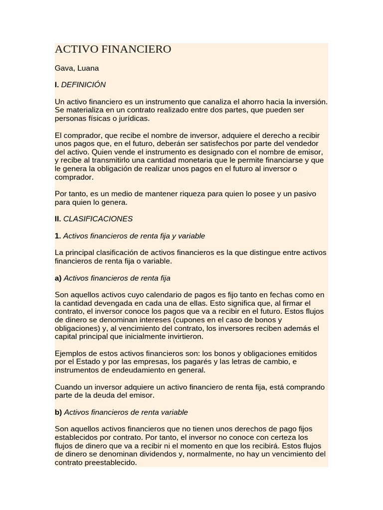 Activos Financieros: Tipos y Mercados | PDF | Renta Fija | Compartir ...