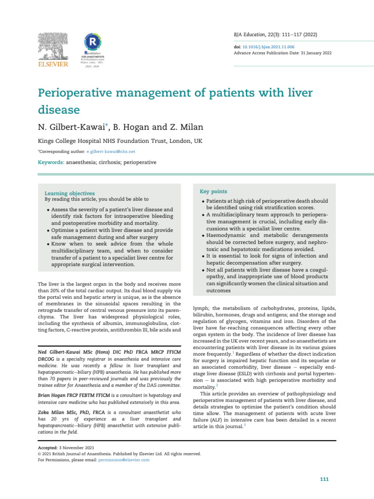 Perioperative Care for Liver Disease Patients | PDF | Cirrhosis | Liver