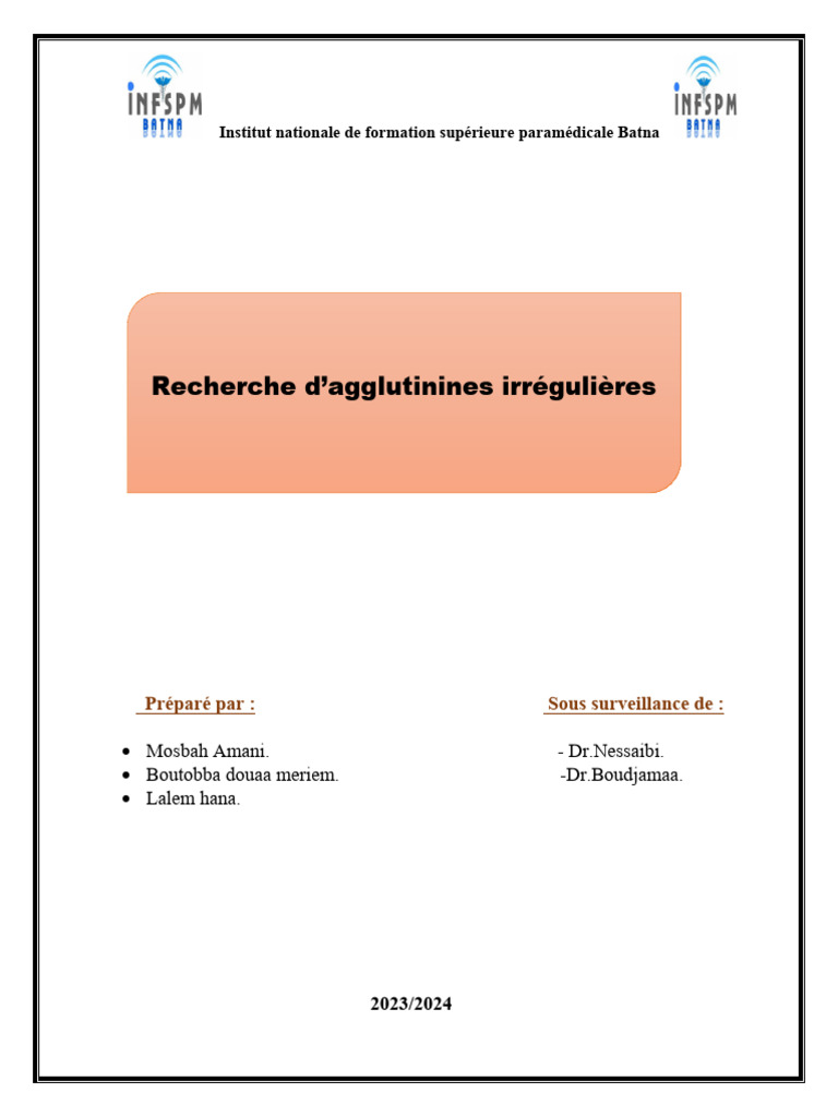 Recherche d'Agglutinines Irrégulières PDF Transfusion sanguine — free download