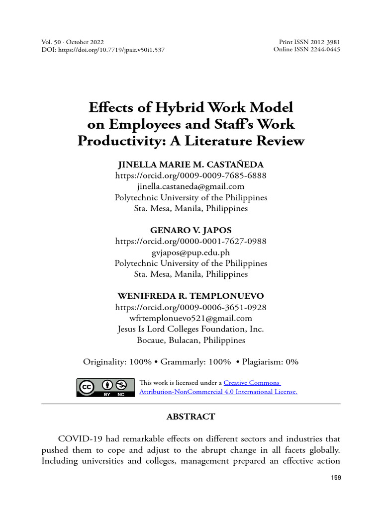 Hybrid Work Model's Impact on Productivity | PDF | Well Being | Employment