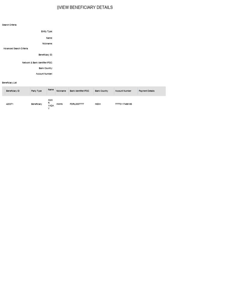 Beneficiary Details & Payment Info | PDF