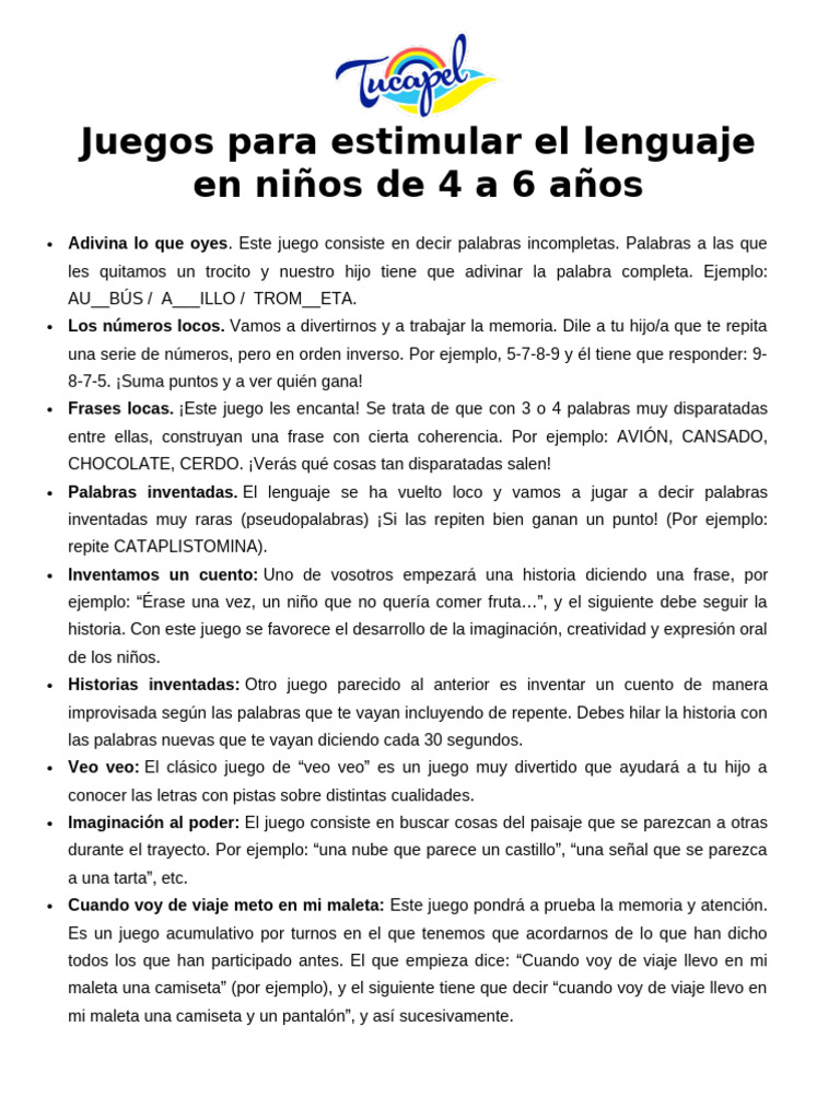 Juegos para estimular el lenguaje infantil | PDF