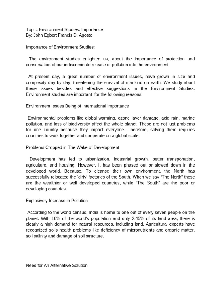Importance of Environmental Studies | PDF | Natural Environment | Ecology