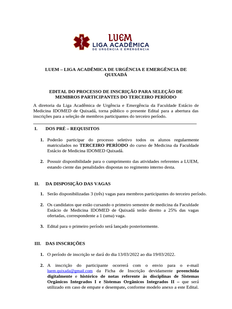 Seleção de Membros da LUEM Quixadá | PDF | Remédio
