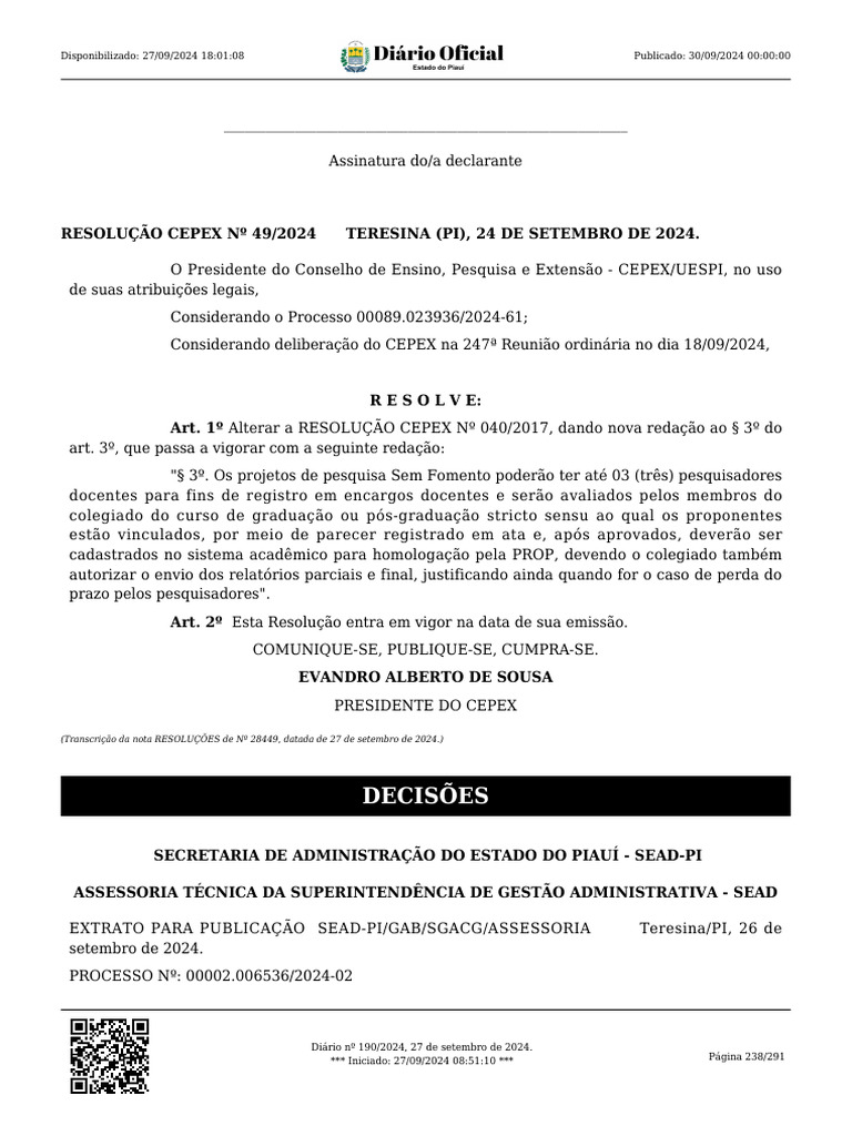 Alteração na Resolução CEPEX 2024 | PDF