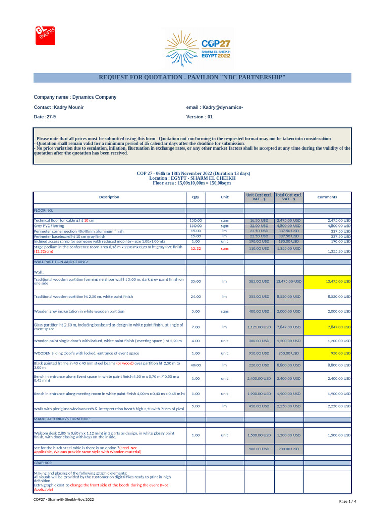 .2022 09 23 COP27 - DEL - RFQ - TEMPLATE - NDCP Final V | PDF | United ...