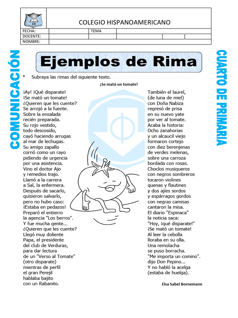 Actividades de rimas para cuarto grado | PDF | Vegetales | Cocina