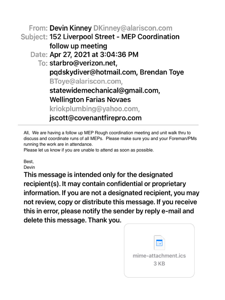 MEP Coordination Meeting Notice | PDF