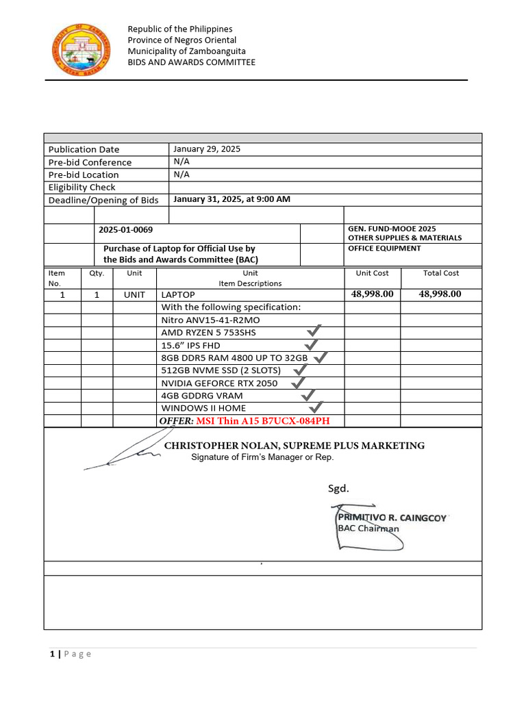 BAC RFQ LAPTOP MayorsOffice | PDF | Computer Hardware