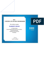 Harjeet Singh: 2012 Certificate of Ieee Membership