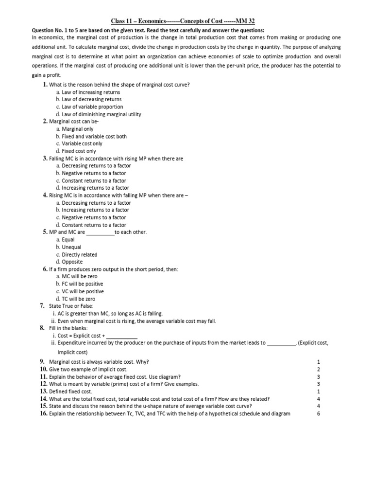 Economics of Marginal Cost Explained | PDF | Marginal Cost | Pricing