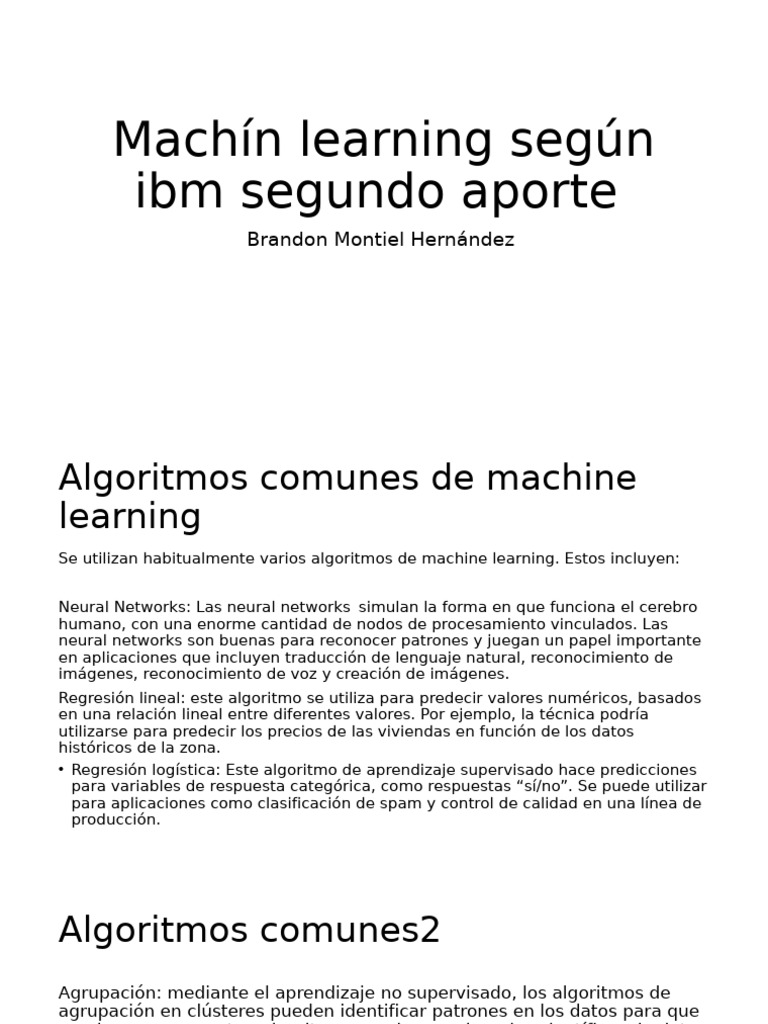 Algoritmos y Usos de Machine Learning | PDF | Inteligencia artificial ...