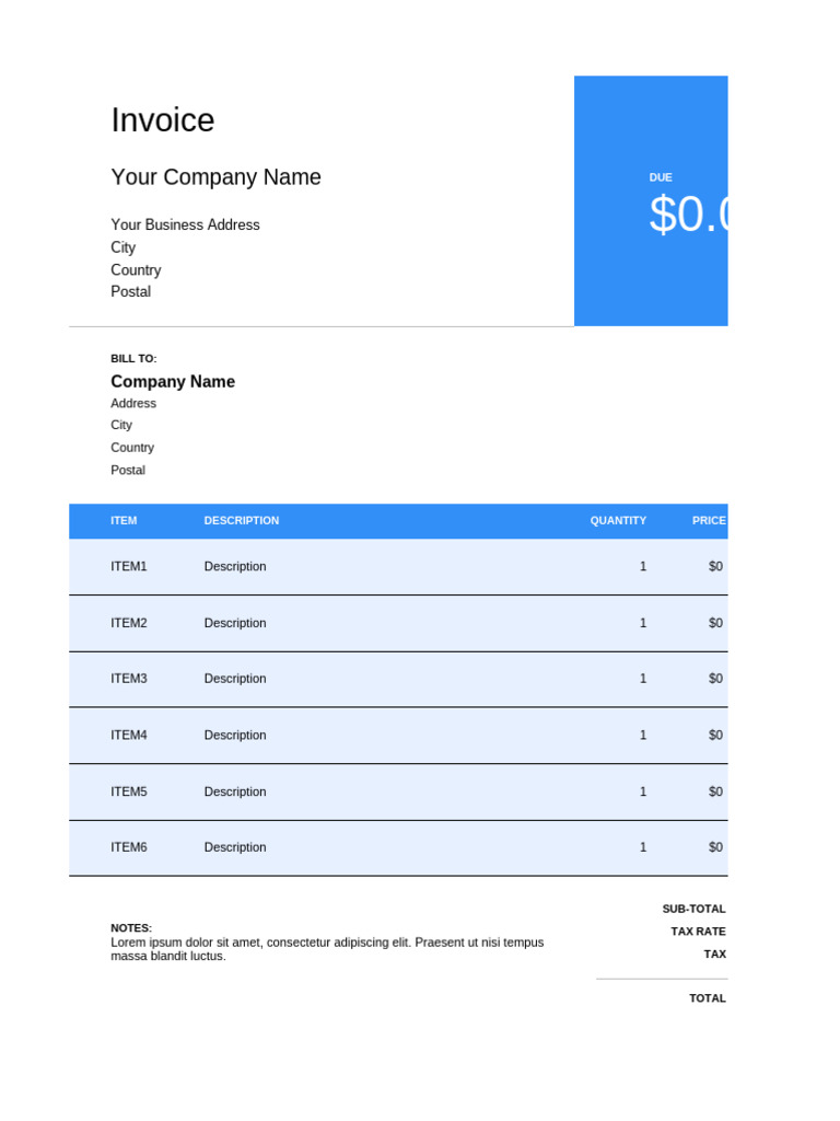 Zero Dollar Invoice Template | PDF