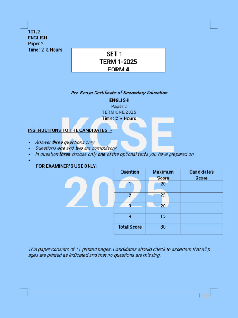 Kcse 2025 English Paper 2 Answers Pdf
