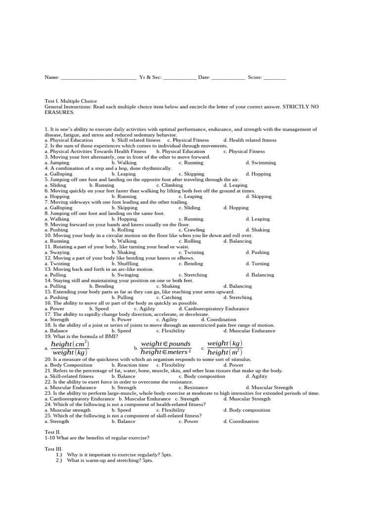 PE-QUESTIONNAIRE(2) | PDF | Physical Fitness | Flexibility (Anatomy)