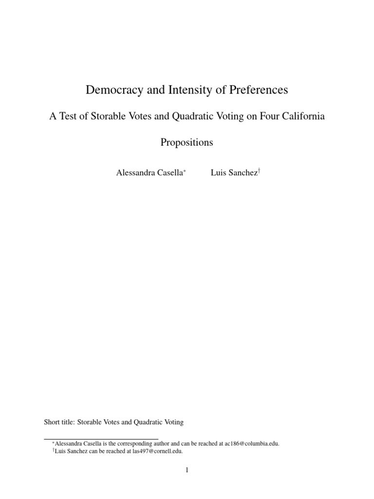 Storable Votes vs. Quadratic Voting Analysis | PDF | Voting | Sampling ...