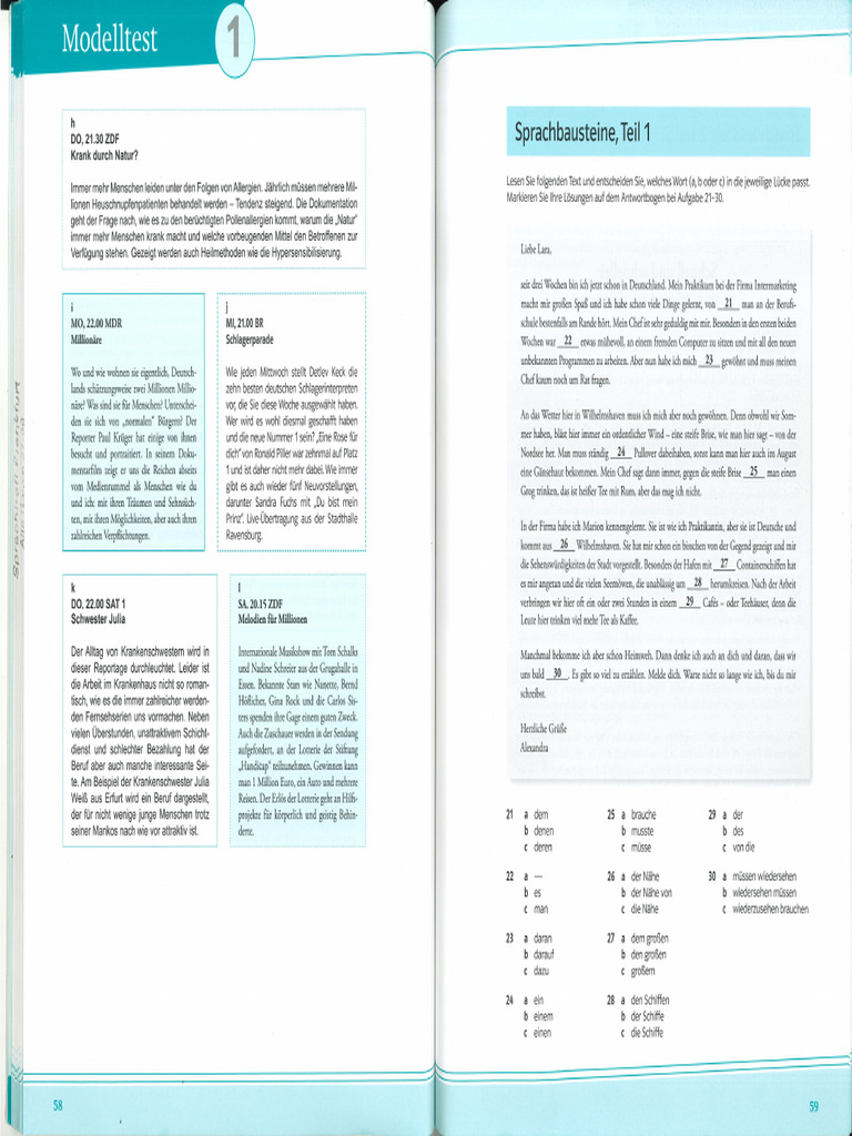 B2. Sprachbausteine. Modelltest 1-3 | PDF