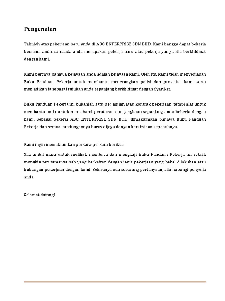 Handbook - Contoh Pengenalan Handbook | PDF