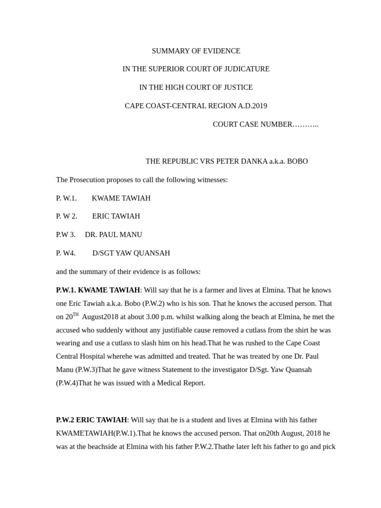 Summary of Evidence in Murder Case | PDF | Crimes | Crime & Violence