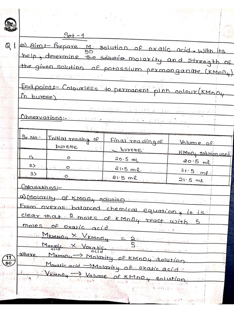 Chem Practical Set 1 | PDF
