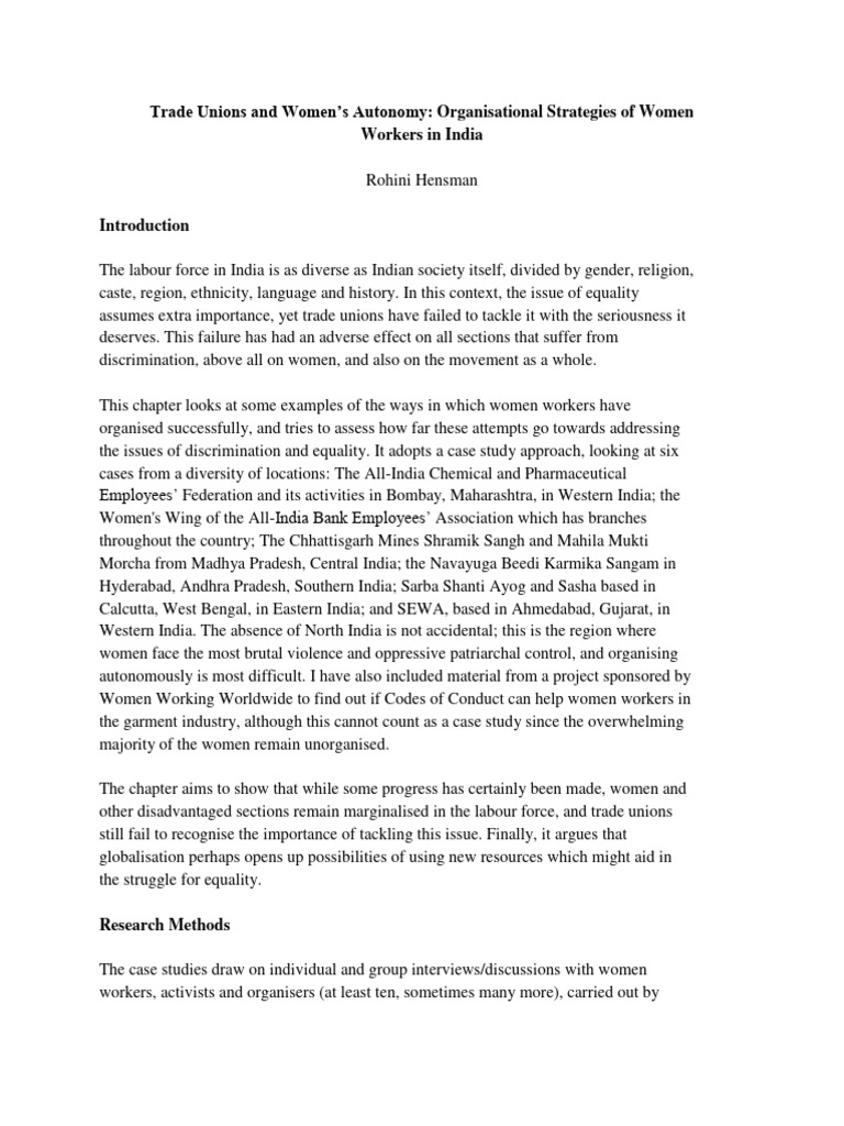 Women Workers' Autonomy in Indian Unions | PDF | Employment | Labour Law
