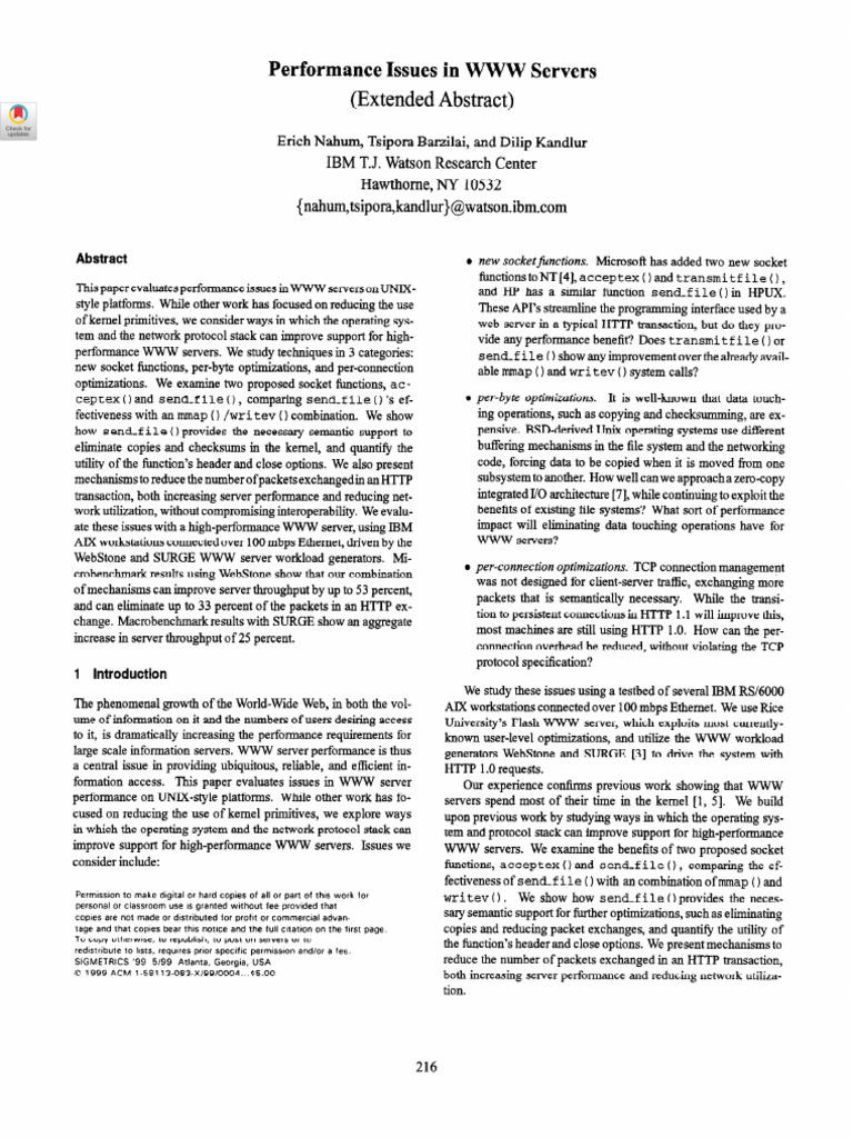 Performance Issues in WWW Servers | PDF | Transmission Control Protocol ...