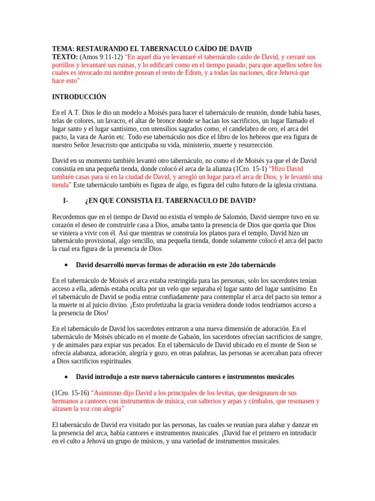 Restauración del Tabernáculo de David | PDF | Tabernáculo | Arca de la ...