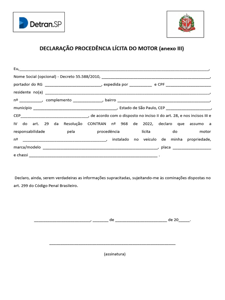 Declaração de Procedência do Motor | PDF
