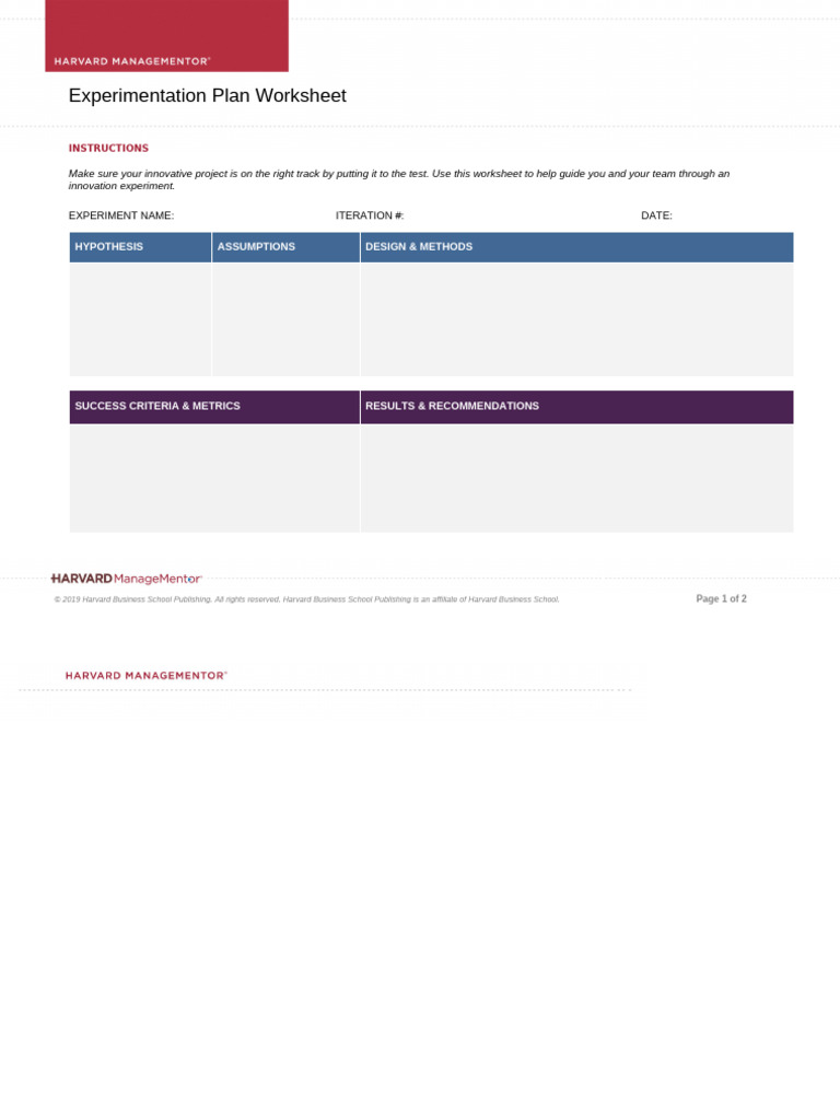 Innovation Experimentation Worksheet | PDF