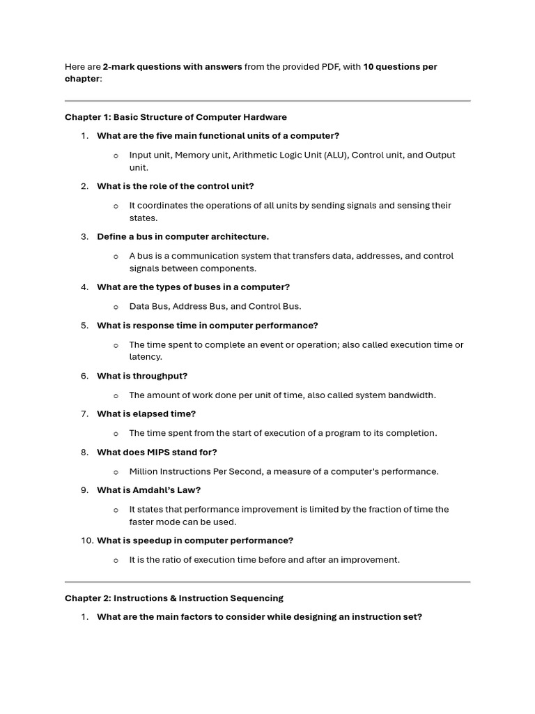 2-Mark Questions on Computer Architecture | PDF | Input/Output ...