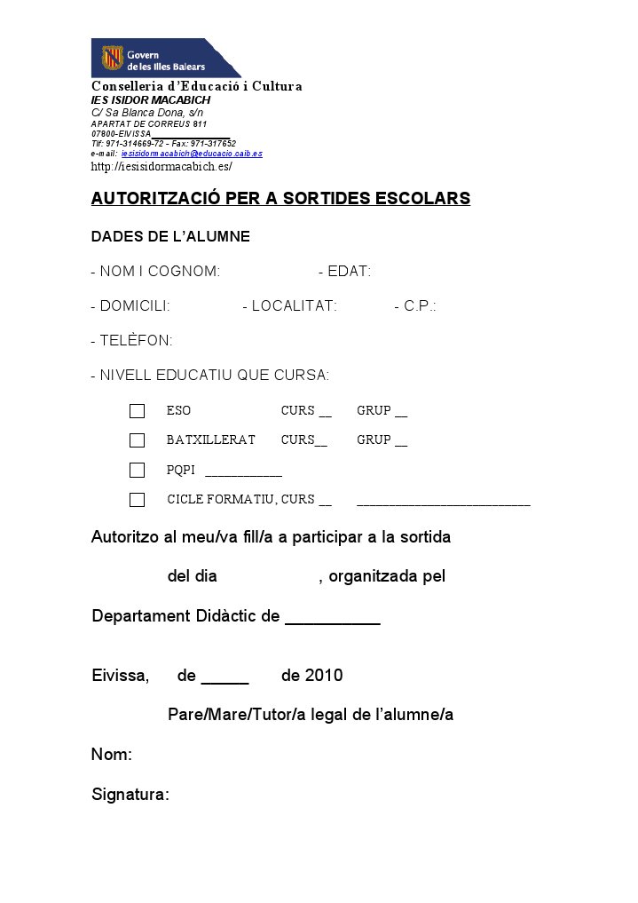 Autoritzacio Sortida Escolar | PDF
