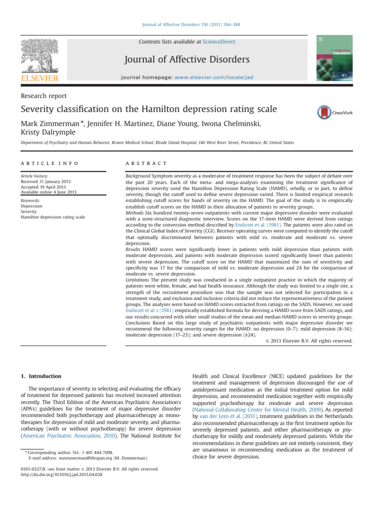 HAMD Scoring | PDF | Major Depressive Disorder | Antidepressant