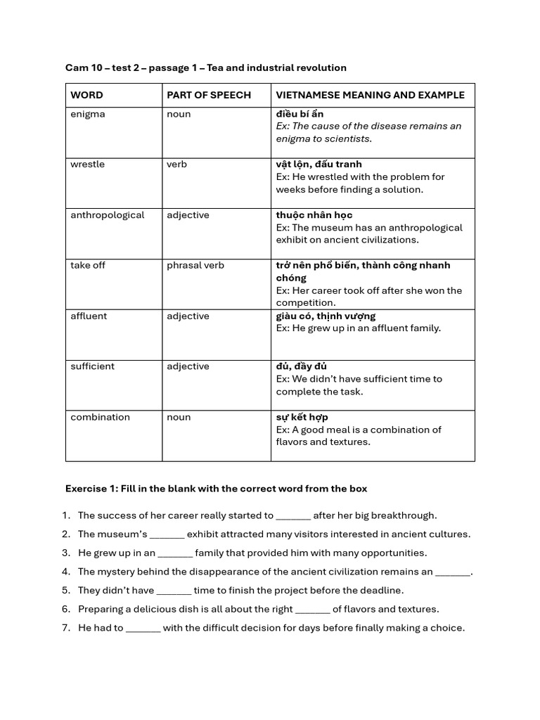 Cam 10 - Test 2 - Passage 1 - Tea and Industrial Revolution | PDF ...