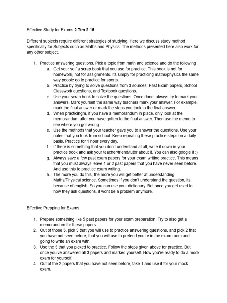 Strategies for Math Exam Success | PDF | Textbook