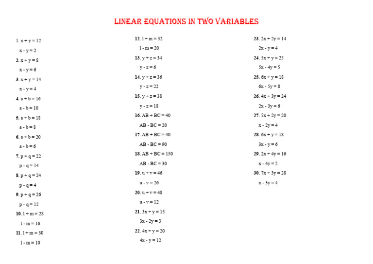 Linear Equations in Two Variables | PDF