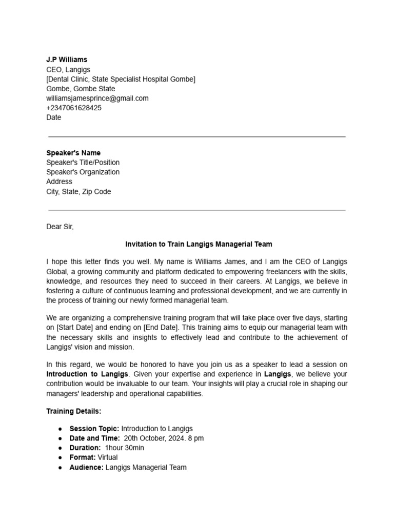 Invitation to Train Langigs Managers | PDF