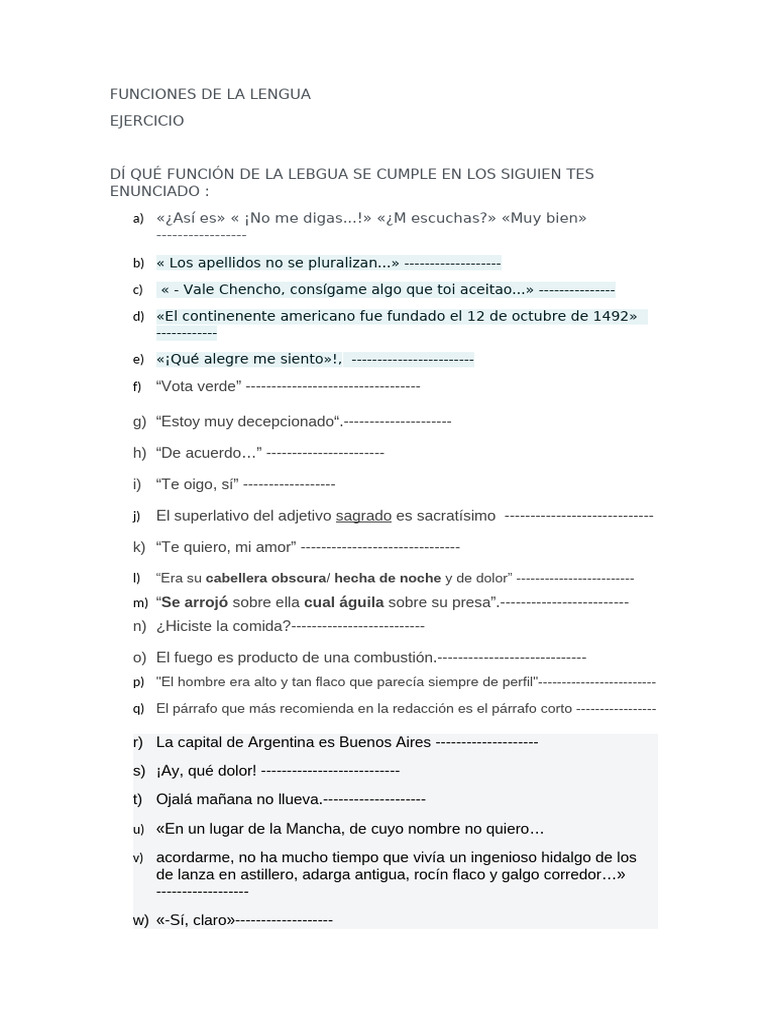 Funciones de la lengua en ejemplos | PDF