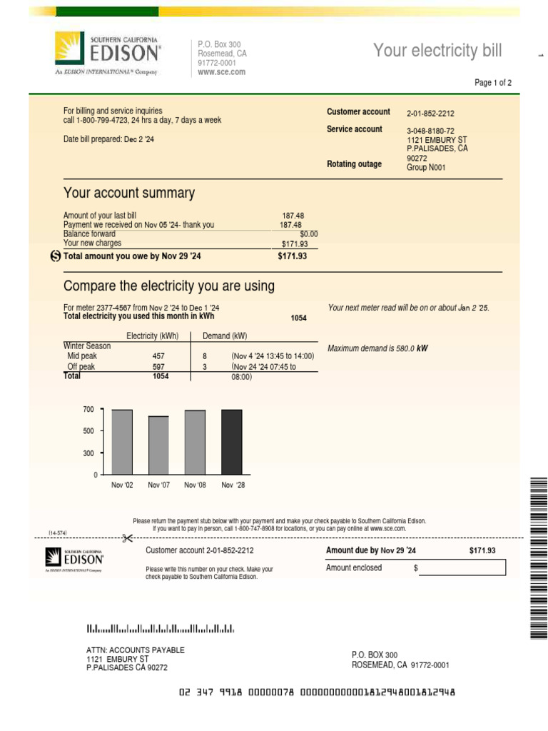 Southern California Edison Bill Summary | PDF | Payments