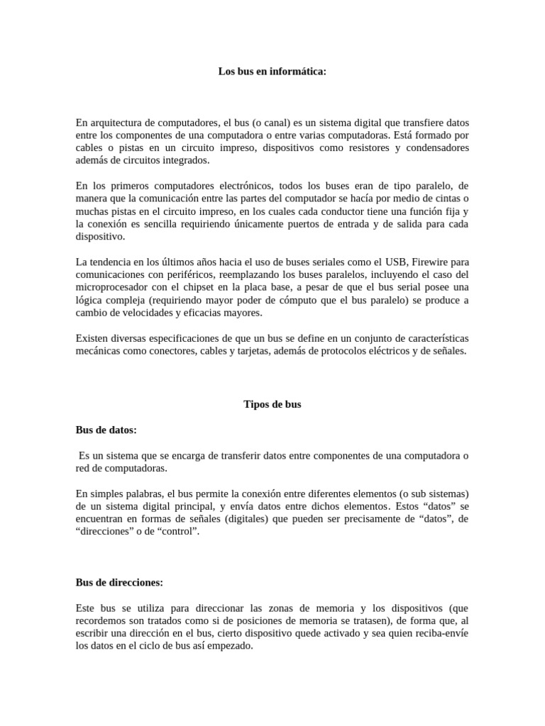 Tipos de buses en informática y su función | PDF | Microprocesador ...