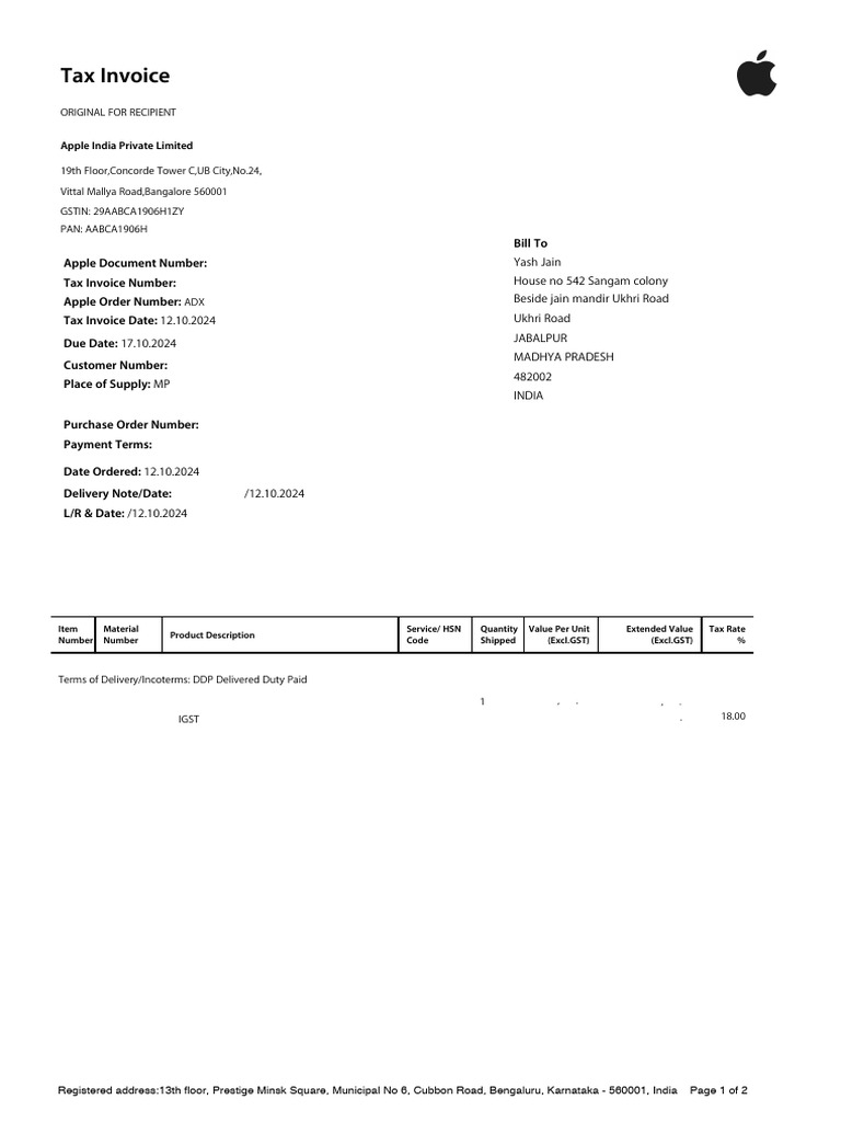 Apple Tax Invoice for MacBook Pro M2 | PDF | Invoice | Trade