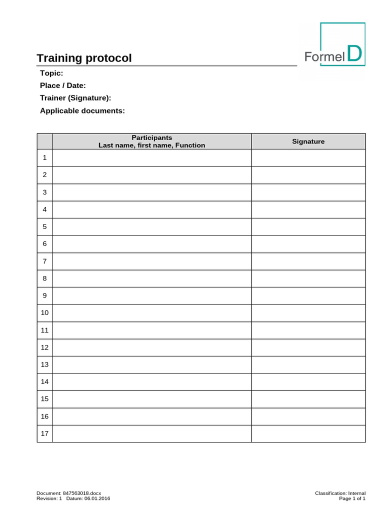 Training Protocol Document Template | PDF