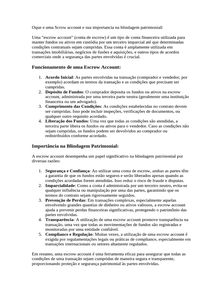 Oque e Uma Scrow Account e Sua Importancia Na Blindagem Patrimoniall ...
