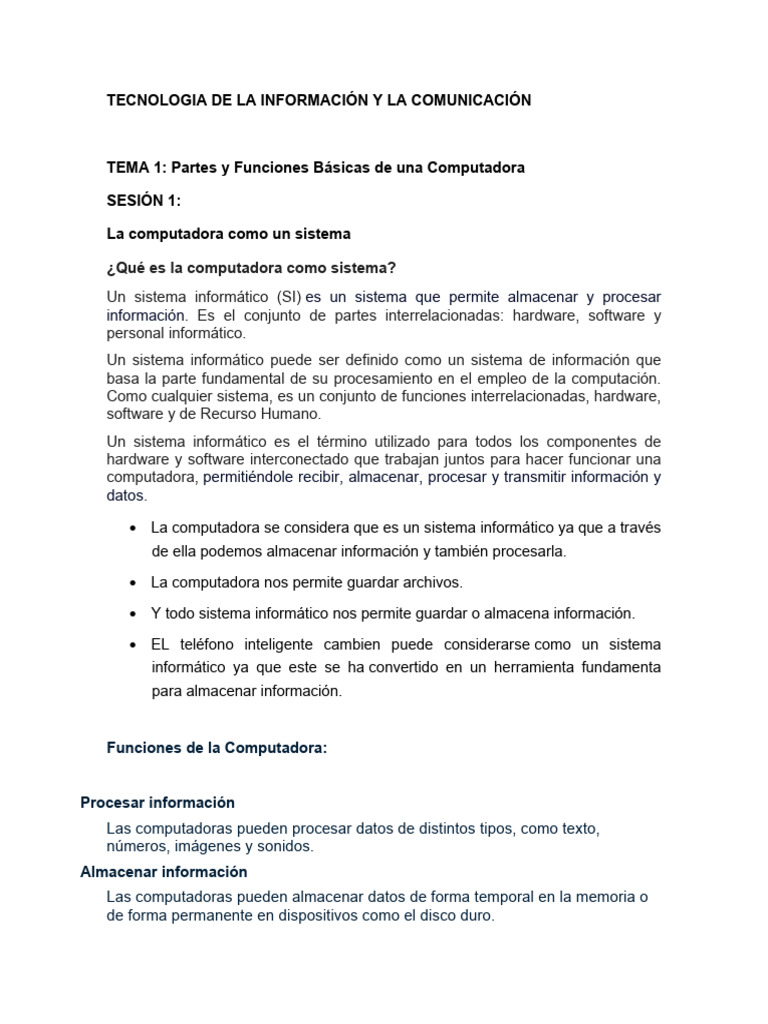 Partes y Funciones de una Computadora | PDF | Hardware de la ...