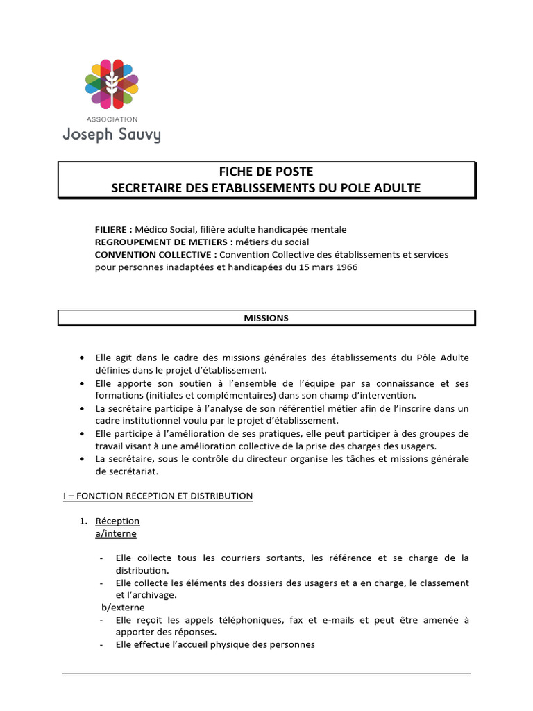 Fiche de Poste : Secrétaire Médico-Sociale | PDF | Secrétaire | Invalidité